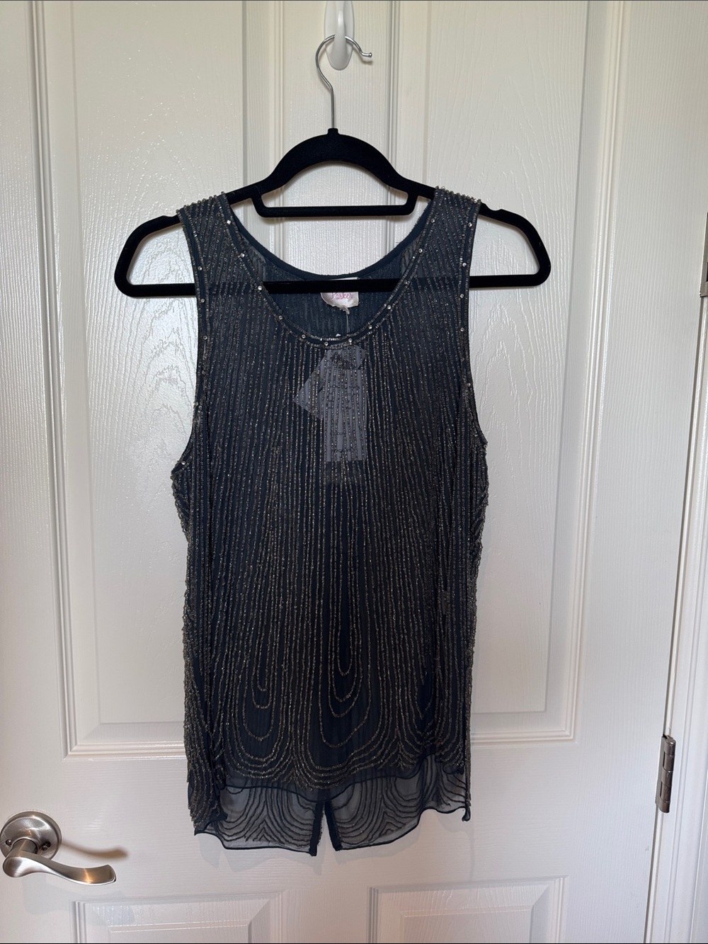 NWT Beaded navy Sleeveless Evening Top Parker size medium
